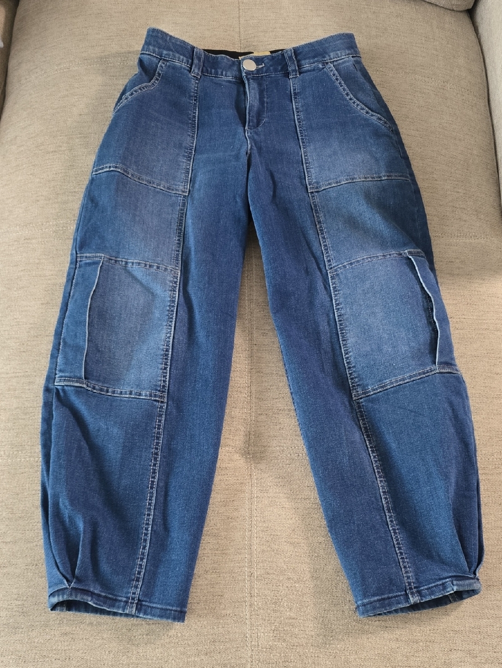 Democracy Women's Ab Tech Barrel Indigo Blue Cargo Jeans Sz 4